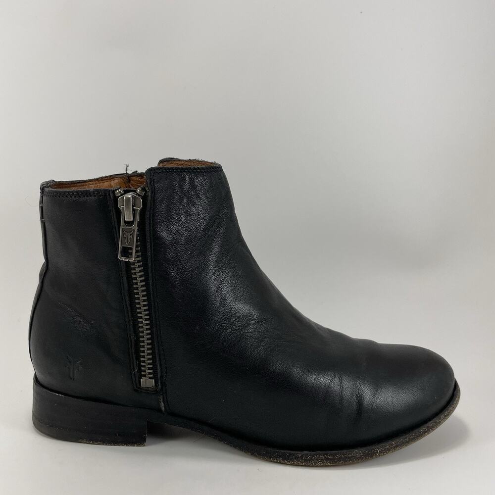 Frye Carly Chelsea Ankle Boots Womens Size 6 B Double Zipper Black Leather